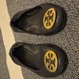 Tory Burch Black Leather Minnie Ballet Flats Size 9
